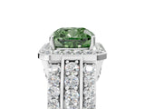 White gold Fancy Green Cushion Cut Halo Diamond Ring with Split Shank and Four-Prong Setting_112