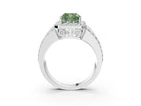 White gold Fancy Green Cushion Cut Halo Diamond Ring with Split Shank and Four-Prong Setting_112