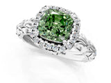 White gold Fancy Green Cushion Cut Halo Diamond Solitaire with Filigree Band and Four-Prong Setting_1
