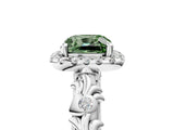 White gold Fancy Green Cushion Cut Halo Diamond Solitaire with Filigree Band and Four-Prong Setting_5