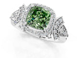 White gold Fancy Green Cushion Cut Halo Diamond Split Shank Engagement Ring with Four-Prong Setting_13
