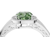White gold Fancy Green Cushion Cut Halo Diamond Split Shank Ring with Prong Setting_4
