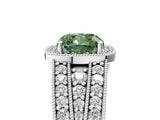 White gold Fancy Green Cushion Cut Halo Diamond Split Shank Ring with Prong Setting_5