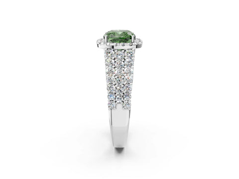 White gold Fancy Green Cushion Cut Halo Pavé Diamond Engagement Ring with Split Shank and Four-Prong Setting_5