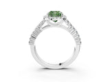 White gold Fancy Green Cushion Cut Halo Pavé Diamond Engagement Ring with Split Shank and Four-Prong Setting_6