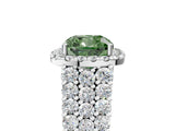 White gold Fancy Green Cushion Cut Halo Pavé Diamond Engagement Ring with Split Shank and Four-Prong Setting_8