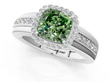 White gold Fancy Green Cushion  Cut Halo Pave Band Four-Prong Ring_83