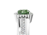 White gold Fancy Green Cushion  Cut Halo Pave Band Four-Prong Ring_94