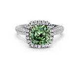 White gold Fancy Green Cushion  Cut Halo Pave Band Four-Prong Setting Ring_36