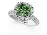 White gold Fancy Green Cushion  Cut Halo Pave Band Four-Prong Setting Ring_37