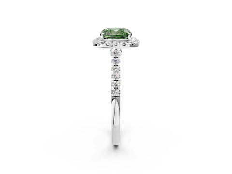White gold Fancy Green Cushion Cut Halo Pave Diamond Engagement Ring with Four-Prong Setting_2