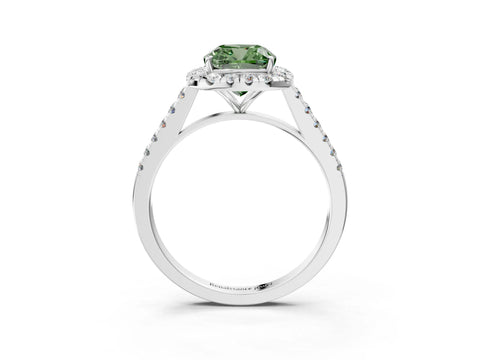 White gold Fancy Green Cushion Cut Halo Pave Diamond Engagement Ring with Four-Prong Setting_3