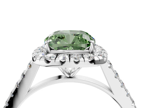 White gold Fancy Green Cushion Cut Halo Pave Diamond Engagement Ring with Four-Prong Setting_4