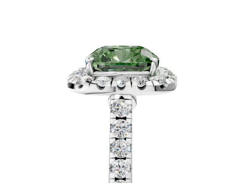 White gold Fancy Green Cushion Cut Halo Pave Diamond Engagement Ring with Four-Prong Setting_5