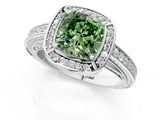 White gold Fancy Green Cushion  Cut Halo Pave Split Shank Prong Setting Ring_69