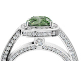 White gold Fancy Green Cushion  Cut Halo Pave Split Shank Prong Setting Ring_72