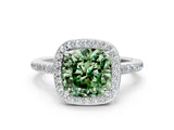 White gold Fancy Green Cushion Cut Halo Round Diamond Pavé Band with Four-Prong Setting_39