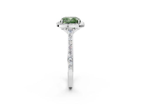 White gold Fancy Green Cushion Cut Halo Round Diamond Pavé Band with Four-Prong Setting_41