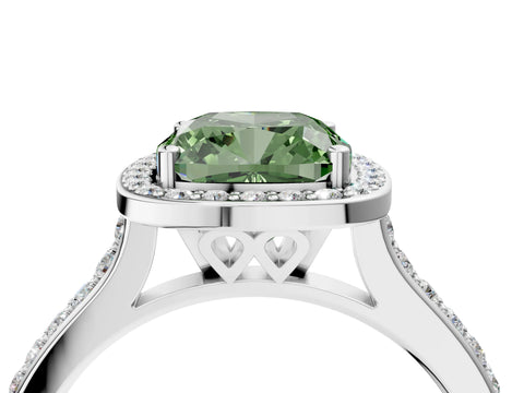 White gold Fancy Green Cushion Cut Halo Round Diamond Pavé Band with Four-Prong Setting_42