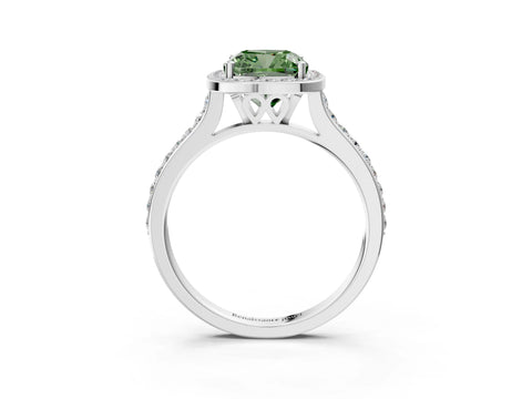White gold Fancy Green Cushion Cut Halo Round Diamond Pavé Band with Four-Prong Setting_42