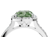 White gold Fancy Green Cushion Cut Halo Round Diamond Pavé Band with Four-Prong Setting_43