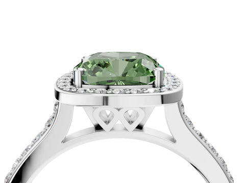 White gold Fancy Green Cushion Cut Halo Round Diamond Pavé Band with Four-Prong Setting_43
