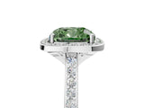 White gold Fancy Green Cushion Cut Halo Round Diamond Pavé Band with Four-Prong Setting_44