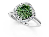 White gold Fancy Green Cushion Cut Halo Round Diamond Solitaire Engagement Ring with Pave Band and Four-Prong Setting_25