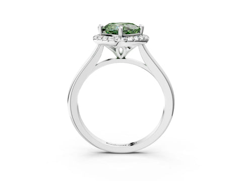 White gold Fancy Green Cushion Cut Halo Round Diamond Solitaire Engagement Ring with Pave Band and Four-Prong Setting_27