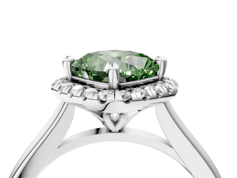 White gold Fancy Green Cushion Cut Halo Round Diamond Solitaire Engagement Ring with Pave Band and Four-Prong Setting_28