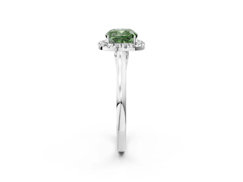 White gold Fancy Green Cushion Cut Halo Round Diamond Solitaire Ring with Pavé Band and Four-Prong Setting_14