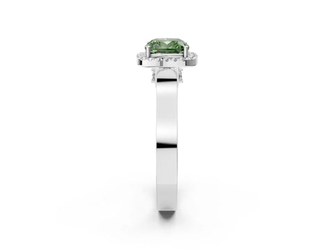 White gold Fancy Green Cushion Cut Halo Round Diamond Twist Band with Four-Prong Setting_26