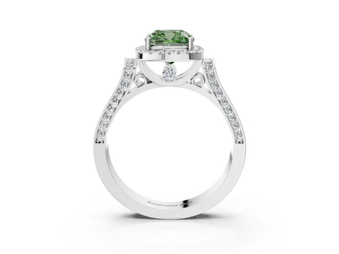 White gold Fancy Green Cushion Cut Halo Round Diamond Twist Band with Four-Prong Setting_27