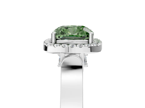 White gold Fancy Green Cushion Cut Halo Round Diamond Twist Band with Four-Prong Setting_29