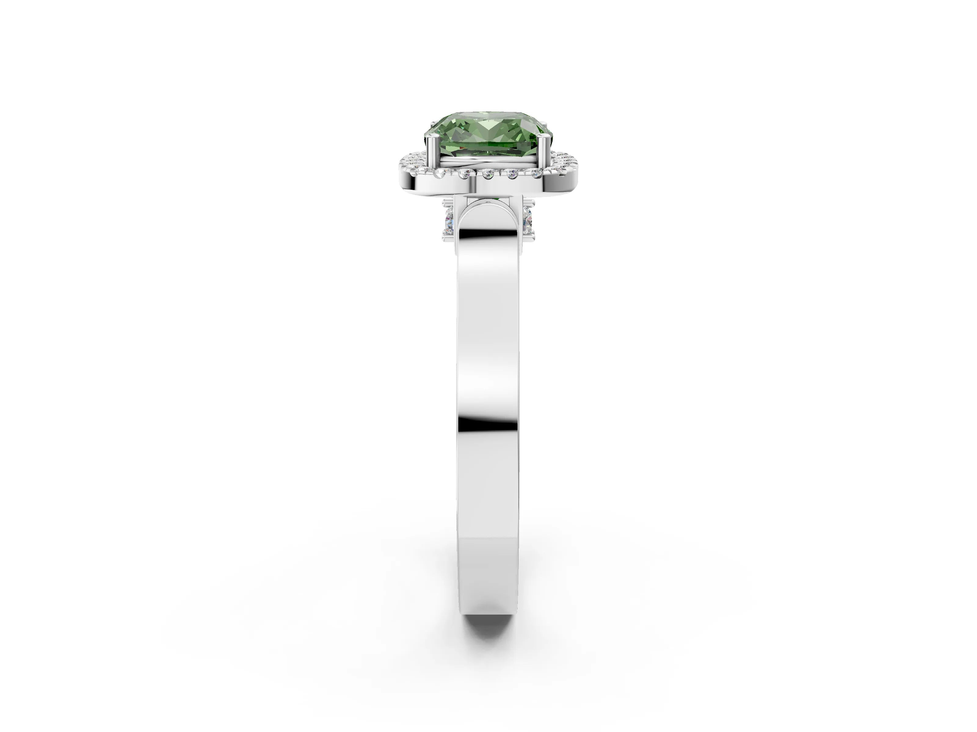 White gold Fancy Green Cushion Cut Halo Round Diamond Twist Band with Four-Prong Setting_2