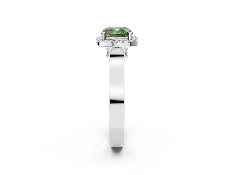 White gold Fancy Green Cushion Cut Halo Round Diamond Twist Band with Four-Prong Setting_2