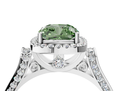 White gold Fancy Green Cushion Cut Halo Round Diamond Twist Band with Four-Prong Setting_4