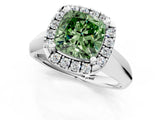 White gold Fancy Green Cushion  Cut Halo Solitaire Engagement Ring with Square Band and Four-Prong Setting_103
