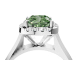 White gold Fancy Green Cushion  Cut Halo Solitaire Engagement Ring with Square Band and Four-Prong Setting_106