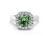 White gold Fancy Green Cushion  Cut Halo Solitaire Engagement Ring with Square Band and Four-Prong Setting_126