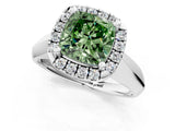 White gold Fancy Green Cushion  Cut Halo Solitaire Engagement Ring with Square Band and Four-Prong Setting_127