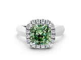 White gold Fancy Green Cushion  Cut Halo Solitaire Engagement Ring with Square Band and Four-Prong Setting_66