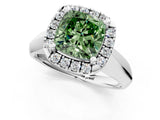 White gold Fancy Green Cushion  Cut Halo Solitaire Engagement Ring with Square Band and Four-Prong Setting_67