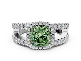White gold Fancy Green Cushion  Cut Halo Split Shank Diamond Ring with Four-Prong Setting_45