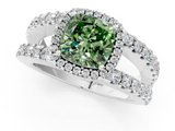 White gold Fancy Green Cushion  Cut Halo Split Shank Diamond Ring with Four-Prong Setting_46