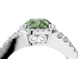 White gold Fancy Green Cushion  Cut Halo Split Shank Diamond Ring with Four-Prong Setting_49