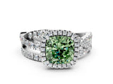 White gold Fancy Green Cushion  Cut Halo Split Shank Prong Setting Ring_12