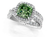 White gold Fancy Green Cushion  Cut Halo Split Shank Prong Setting Ring_13