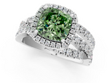 White gold Fancy Green Cushion  Cut Halo Split Shank Prong Setting Ring_62
