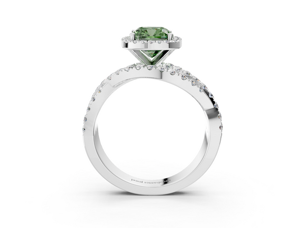 White gold Fancy Green Cushion  Cut Halo Split Shank Prong Setting Ring